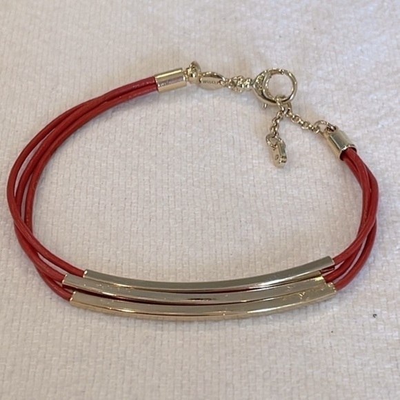 Fossil red triple cord gold tube slide bead adjustable bracelet - Picture 2 of 7